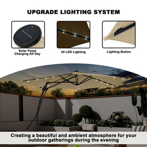 English Elm 10Ft Cantilever Patio Umbrella with 24 LED Lights Waterproof Polyester Canopy T3609P575054
