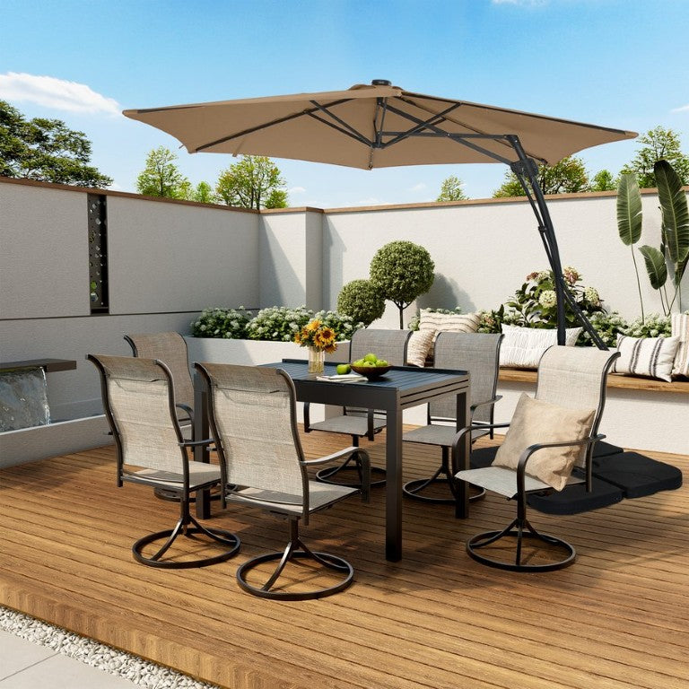 English Elm 10Ft Offset Cantilever Patio Umbrella with 24 LED Lights and Waterproof Steel Frame T3609P575055