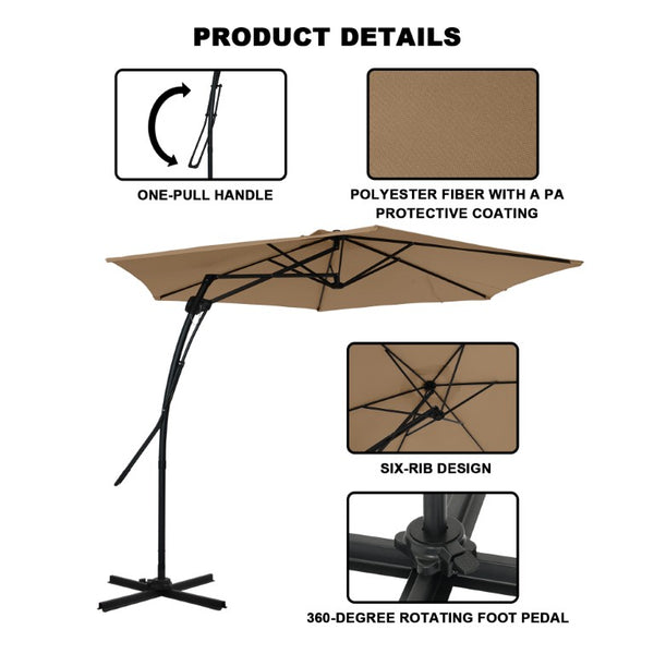 English Elm 10Ft Cantilever Patio Umbrella UV Resistant Polyester Canopy with Steel Frame Stand T3609P575056