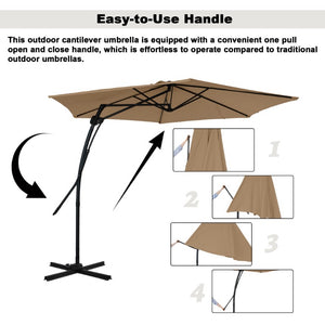 English Elm 10Ft Cantilever Patio Umbrella UV Resistant Polyester Canopy with Steel Frame Stand T3609P575056