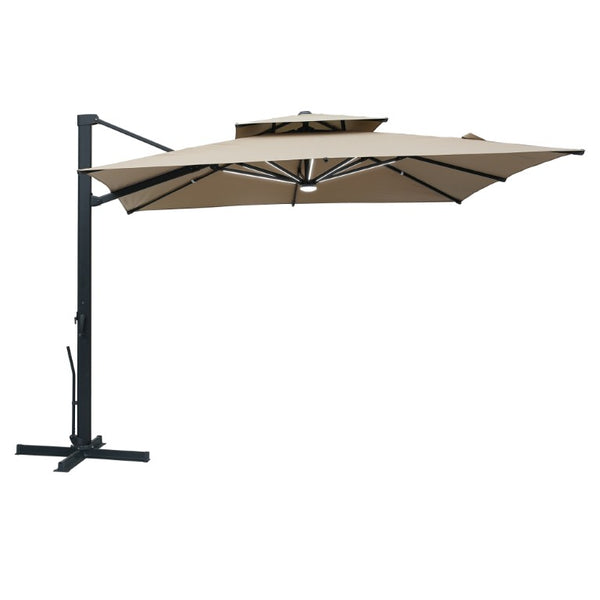English Elm 10 Ft Square Aluminum Cantilever Patio Umbrella with LED Lighting and 360 Rotation T3609P575059