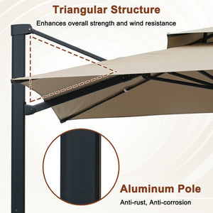 English Elm 10 Ft Square Aluminum Cantilever Patio Umbrella with LED Lighting and 360 Rotation T3609P575059