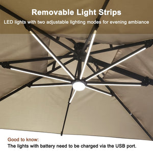 English Elm 10 Ft Square Aluminum Cantilever Patio Umbrella with LED Lighting and 360 Rotation T3609P575059