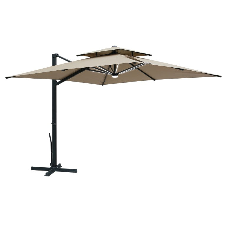 English Elm 10 Ft Square Aluminum Cantilever Patio Umbrella with LED Lighting and 360 Rotation T3609P575059