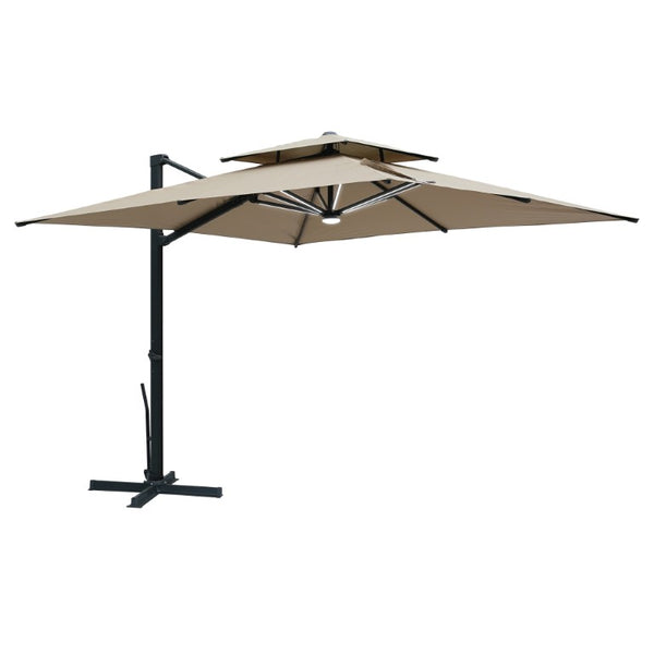 English Elm 10 Ft Square Aluminum Cantilever Patio Umbrella with LED Lighting and 360 Rotation T3609P575059