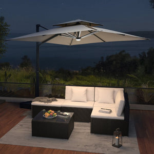 English Elm 10 Ft Square Aluminum Cantilever Patio Umbrella with LED Lighting and 360 Rotation T3609P575059