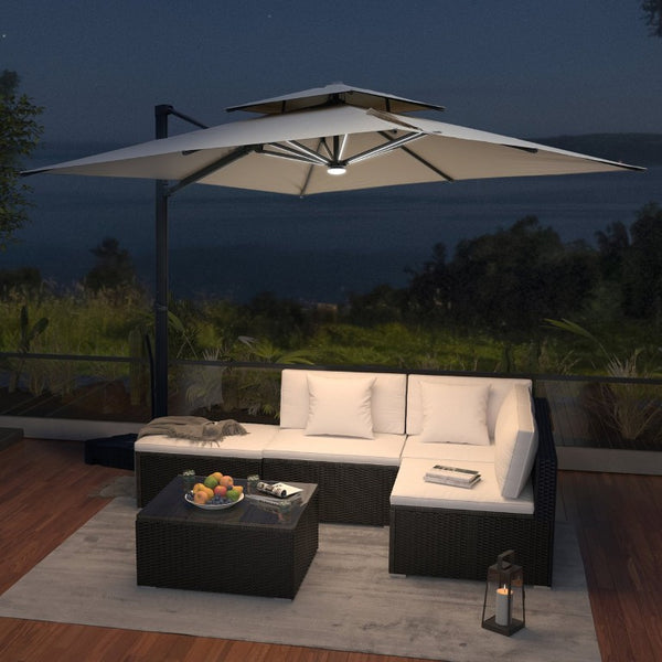English Elm 10 Ft Square Aluminum Cantilever Patio Umbrella with LED Lighting and 360 Rotation T3609P575059