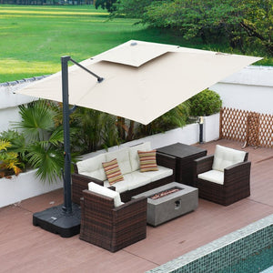 English Elm 10 Ft Square Aluminum Cantilever Patio Umbrella with LED Lighting and 360 Rotation T3609P575059