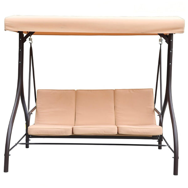 English Elm 3-Person Outdoor Swing Glider with Rotating Canopy and Convertible Flatbed Lounge Seat T3609P575066