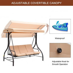 English Elm 3-Person Outdoor Swing Glider with Rotating Canopy and Convertible Flatbed Lounge Seat T3609P575066