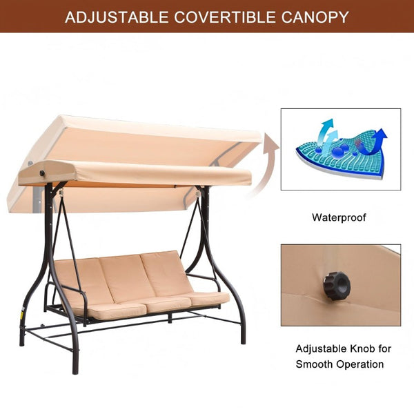 English Elm 3-Person Outdoor Swing Glider with Rotating Canopy and Convertible Flatbed Lounge Seat T3609P575066