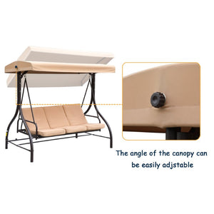 English Elm 3-Person Outdoor Swing Glider with Rotating Canopy and Convertible Flatbed Lounge Seat T3609P575066