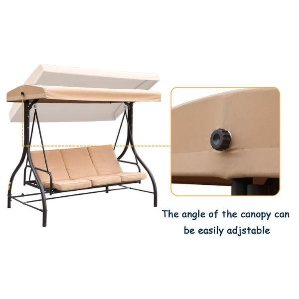 English Elm 3-Person Outdoor Swing Glider with Rotating Canopy and Convertible Flatbed Lounge Seat T3609P575066