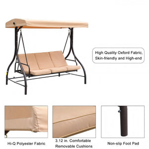 English Elm 3-Person Outdoor Swing Glider with Rotating Canopy and Convertible Flatbed Lounge Seat T3609P575066