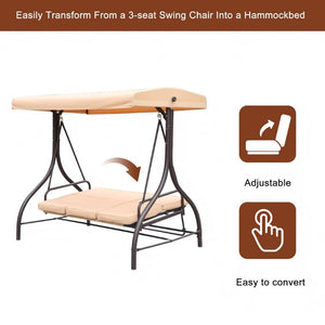 English Elm 3-Person Outdoor Swing Glider with Rotating Canopy and Convertible Flatbed Lounge Seat T3609P575066