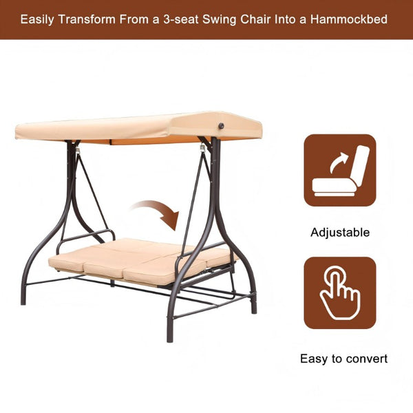 English Elm 3-Person Outdoor Swing Glider with Rotating Canopy and Convertible Flatbed Lounge Seat T3609P575066