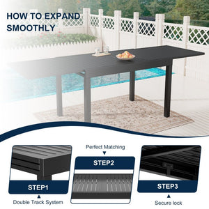 English Elm Square Aluminum Extendable Outdoor Patio Dining Table Seats up to Ten Guests T3609P575073