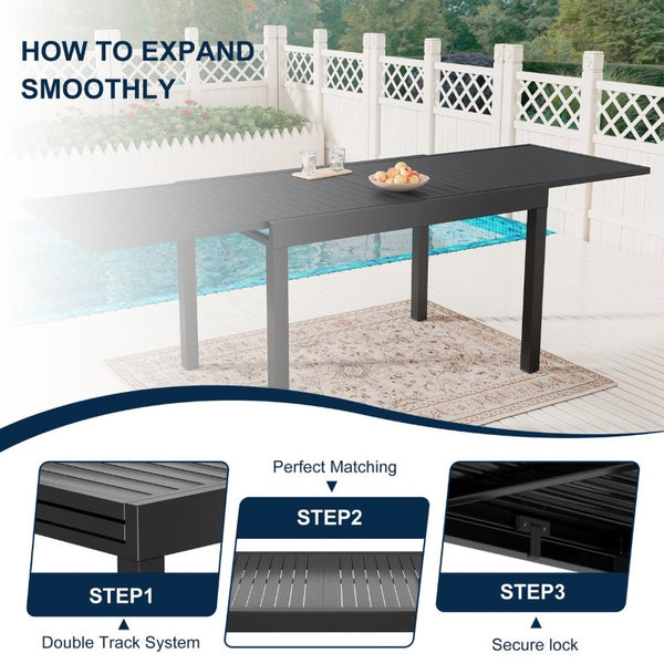 English Elm Square Aluminum Extendable Outdoor Patio Dining Table Seats up to Ten Guests T3609P575073