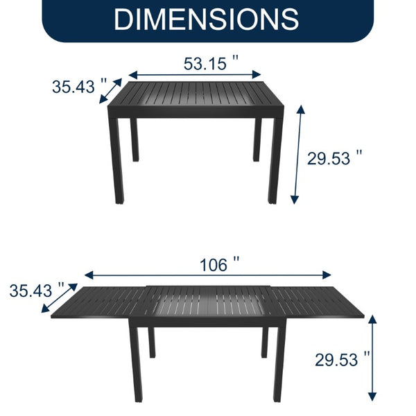 English Elm Square Aluminum Extendable Outdoor Patio Dining Table Seats up to Ten Guests T3609P575073