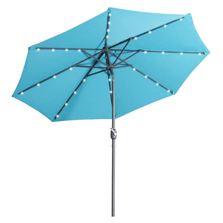 English Elm 9Ft Solar LED Outdoor Market Umbrella with Crank Tilt and Aluminum Frame for Patio T3609P580159