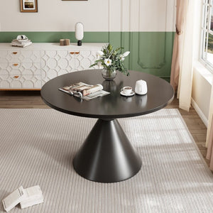 English Elm 47-Inch Round White Dining Table Seats Six with Waterproof MDF Top for Modern Spaces T3609S00004