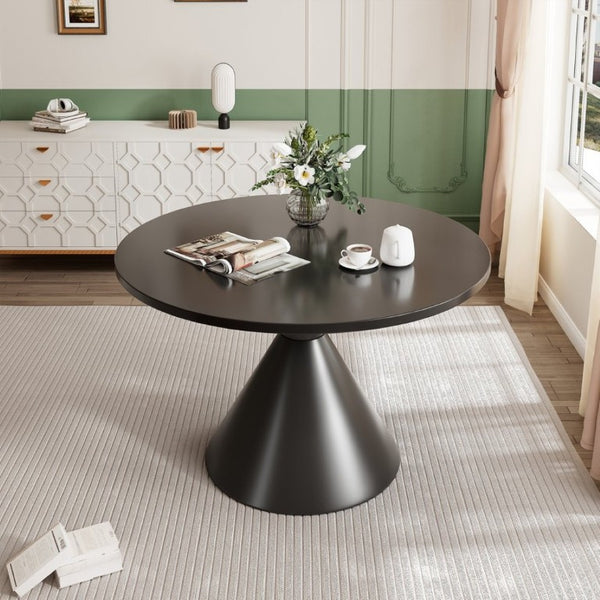 English Elm 47-Inch Round White Dining Table Seats Six with Waterproof MDF Top for Modern Spaces T3609S00004