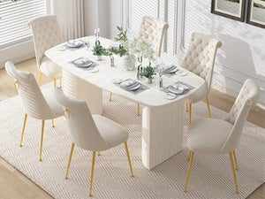 English Elm 70.8 Inch Solid Wood Rectangular Dining Table Seats 6 with Column Leg Base T3609S00005
