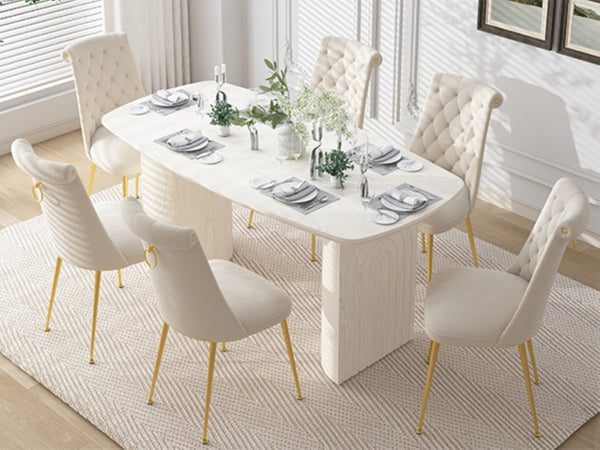 English Elm 70.8 Inch Solid Wood Rectangular Dining Table Seats 6 with Column Leg Base T3609S00005