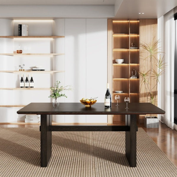 English Elm 70In Rectangular Dining Table Seats 6 with Wood Grain MDF Top for Modern Kitchens T3609S00007