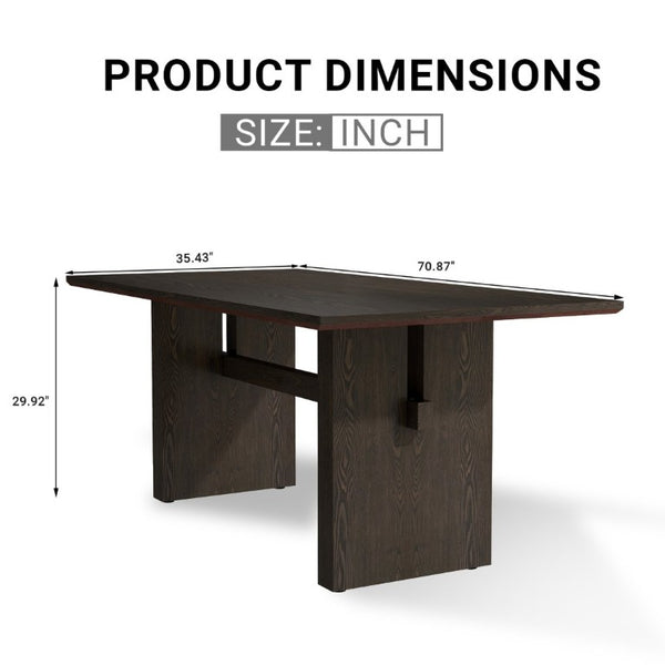English Elm 70In Rectangular Dining Table Seats 6 with Wood Grain MDF Top for Modern Kitchens T3609S00007