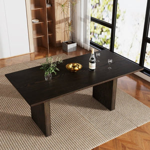 English Elm 70In Rectangular Dining Table Seats 6 with Wood Grain MDF Top for Modern Kitchens T3609S00007