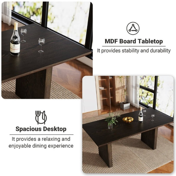 English Elm 70In Rectangular Dining Table Seats 6 with Wood Grain MDF Top for Modern Kitchens T3609S00007