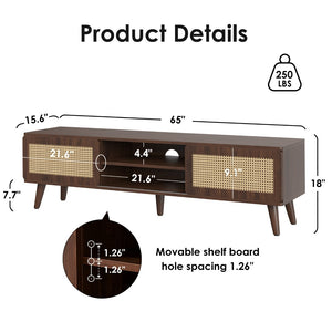 English Elm 75" Rattan Door Media Console with Angled Legs and Cabinet Storage for Living Room T3623P434781
