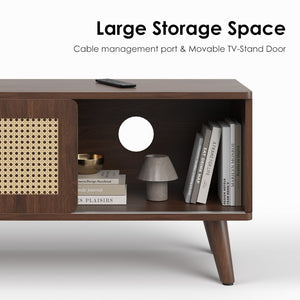 English Elm 75" Rattan Door Media Console with Angled Legs and Cabinet Storage for Living Room T3623P434781