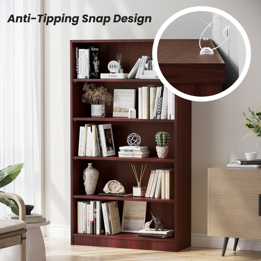 English Elm Bookshelf Five Tier Wide Open Shelf Unit with Adjustable Shelves for Office or Living Room T3623P501314