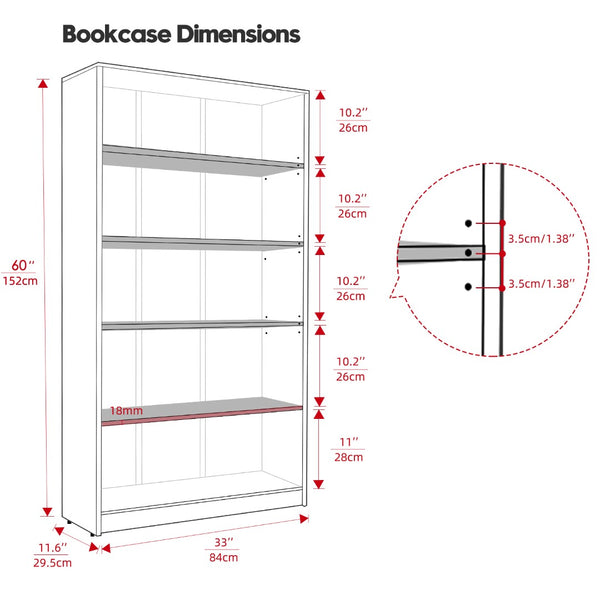 English Elm 5 Tier Wood Bookcase Tall Open Shelving Unit for Living Room Bedroom or Home Office T3623P501318