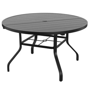 English Elm Round Outdoor Patio Table 47 Inch Wood Grain Metal Frame with Umbrella Hole Poolside T3623P504685
