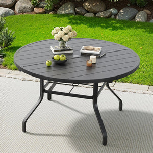 English Elm Round Outdoor Patio Table 47 Inch Wood Grain Metal Frame with Umbrella Hole Poolside T3623P504685