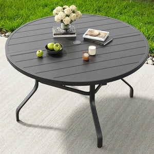 English Elm Round Outdoor Patio Table 47 Inch Wood Grain Metal Frame with Umbrella Hole Poolside T3623P504685