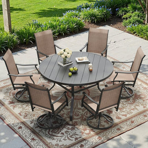 English Elm Round Outdoor Patio Table 47 Inch Wood Grain Metal Frame with Umbrella Hole Poolside T3623P504685