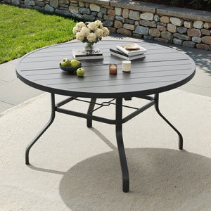 English Elm Round Outdoor Patio Table 47 Inch Wood Grain Metal Frame with Umbrella Hole Poolside T3623P504685