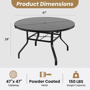 English Elm Round Outdoor Patio Table 47 Inch Wood Grain Metal Frame with Umbrella Hole Poolside T3623P504685