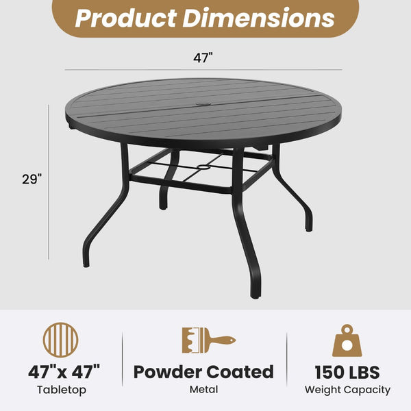 English Elm Round Outdoor Patio Table 47 Inch Wood Grain Metal Frame with Umbrella Hole Poolside T3623P504685