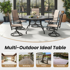 English Elm Round Outdoor Patio Table 47 Inch Wood Grain Metal Frame with Umbrella Hole Poolside T3623P504685