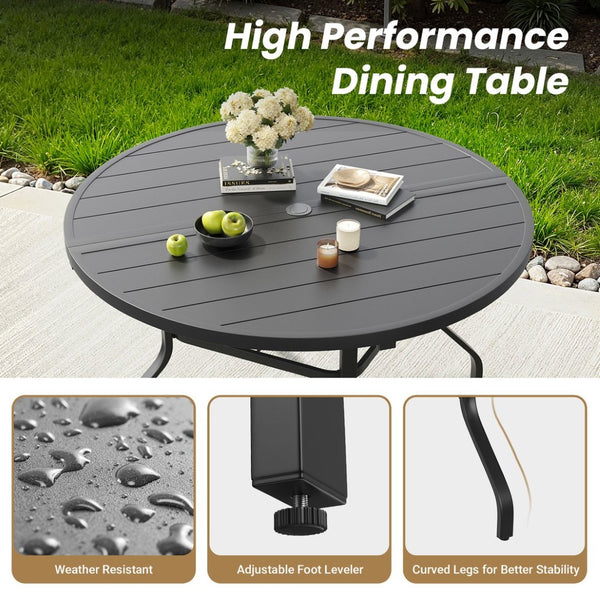 English Elm Round Outdoor Patio Table 47 Inch Wood Grain Metal Frame with Umbrella Hole Poolside T3623P504685
