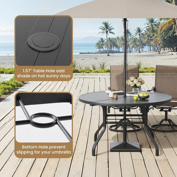 English Elm Round Outdoor Patio Table 47 Inch Wood Grain Metal Frame with Umbrella Hole Poolside T3623P504685
