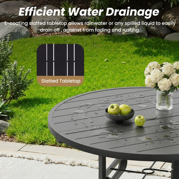 English Elm Round Outdoor Patio Table 47 Inch Wood Grain Metal Frame with Umbrella Hole Poolside T3623P504685