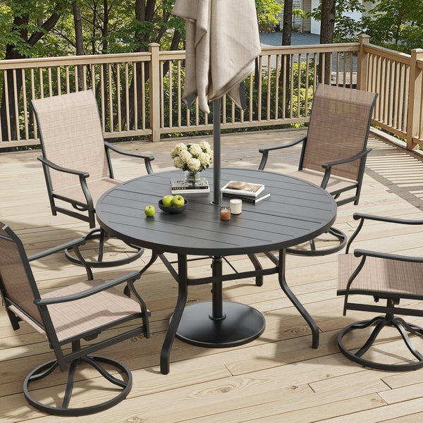 English Elm Round Outdoor Patio Table 47 Inch Wood Grain Metal Frame with Umbrella Hole Poolside T3623P504685