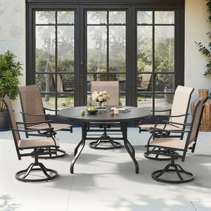 English Elm Round Outdoor Patio Table 47 Inch Wood Grain Metal Frame with Umbrella Hole Poolside T3623P504685