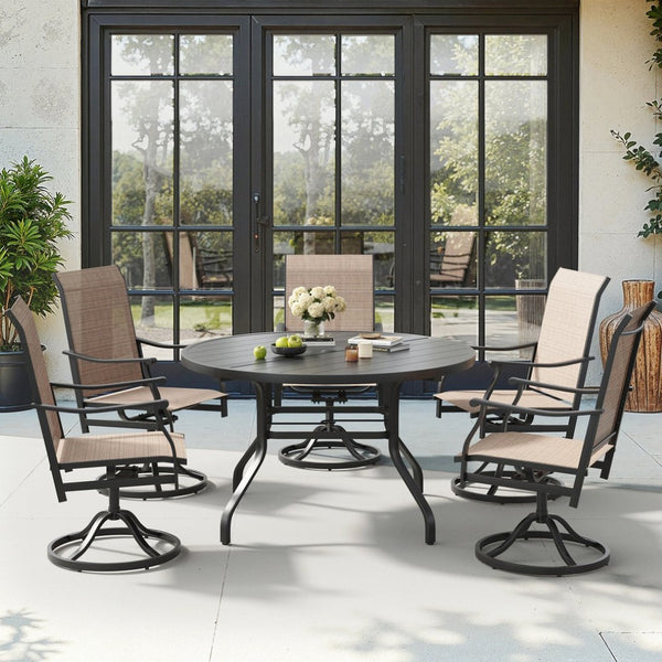 English Elm Round Outdoor Patio Table 47 Inch Wood Grain Metal Frame with Umbrella Hole Poolside T3623P504685